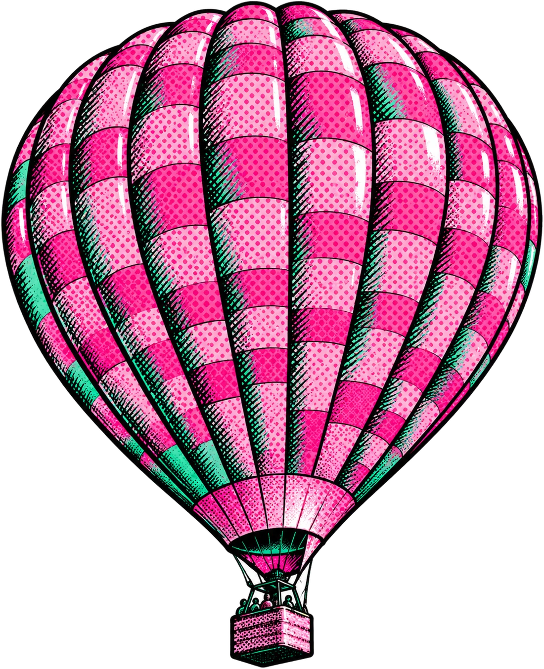 Illustration of a pink checked hot air balloon
