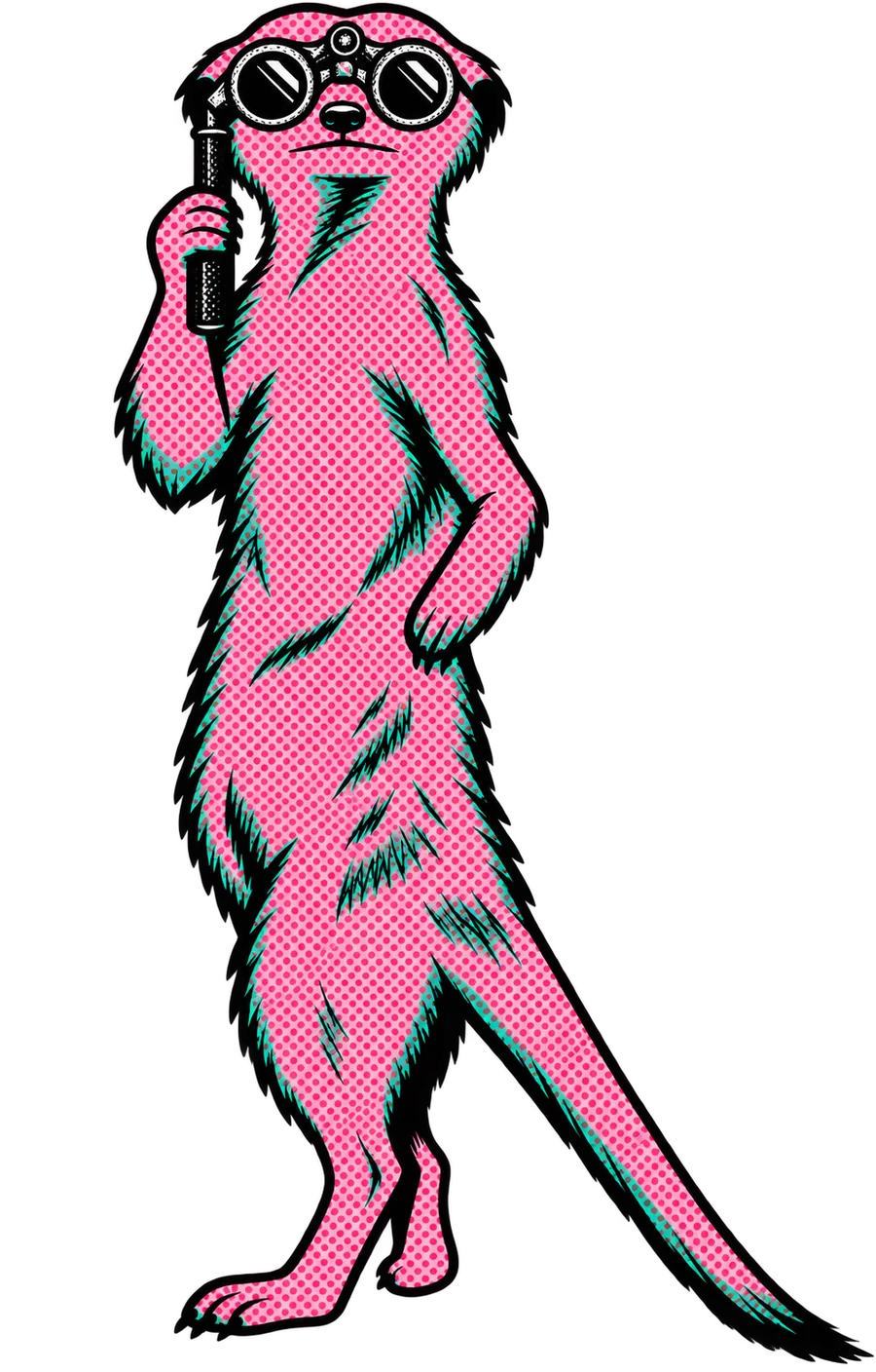 Illustration of a meerkat standing upright, looking through binoculars